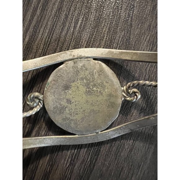 Vintage Alpaca Mexico Silver Bracelet With Pink Enamel Flower Design - Picture 3 of 4